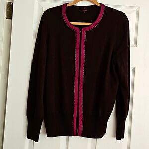 Escada brown + pink cardigan with brown beaded trim EU 44, US 8-10